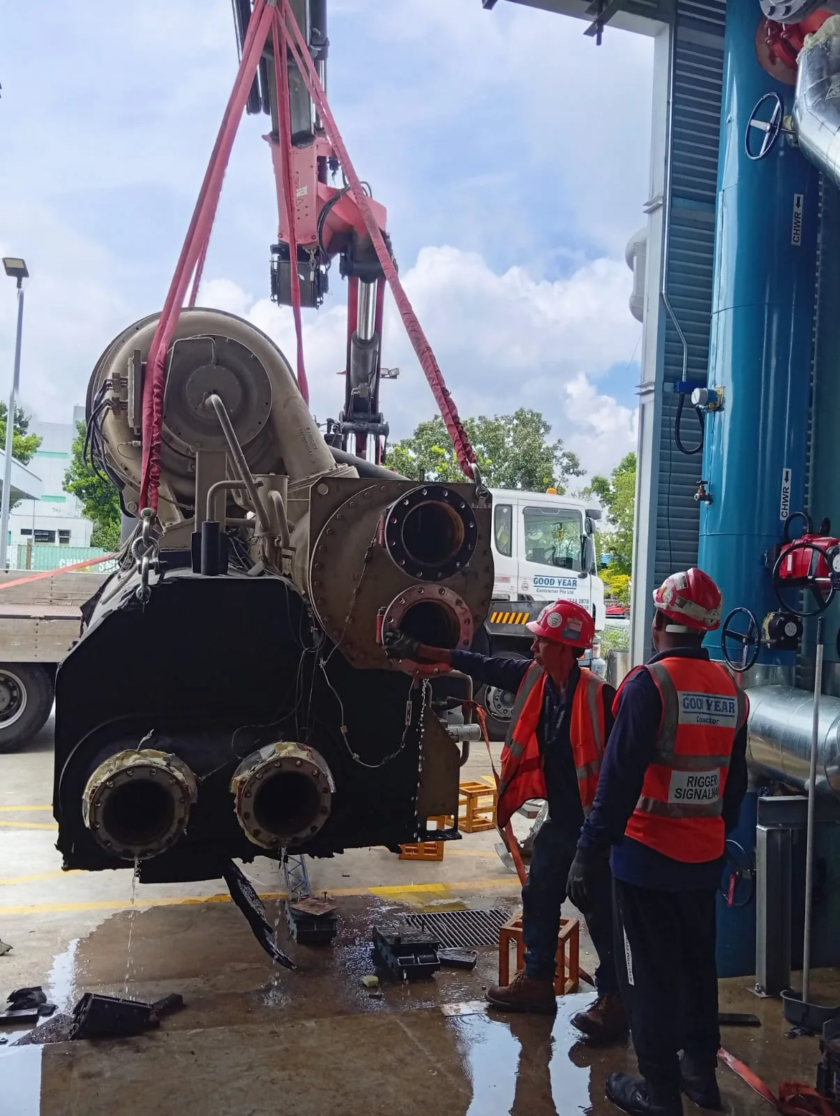 Large industrial machine being removed