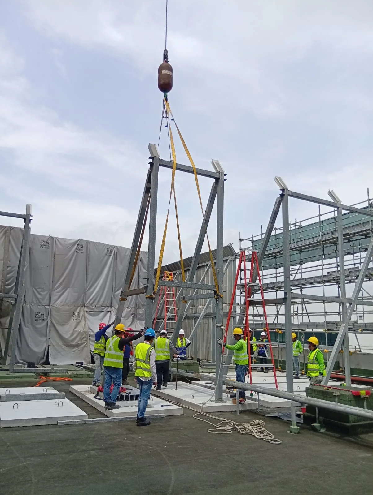 Rooftop steel frame installation